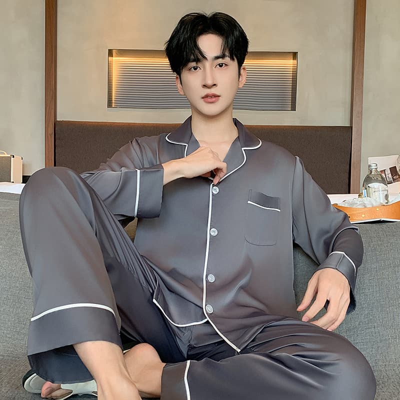 Men's Ice Silk Long Sleeve Pajama Set 2026 New Spring and Autumn Plus Size Loose Thin Style