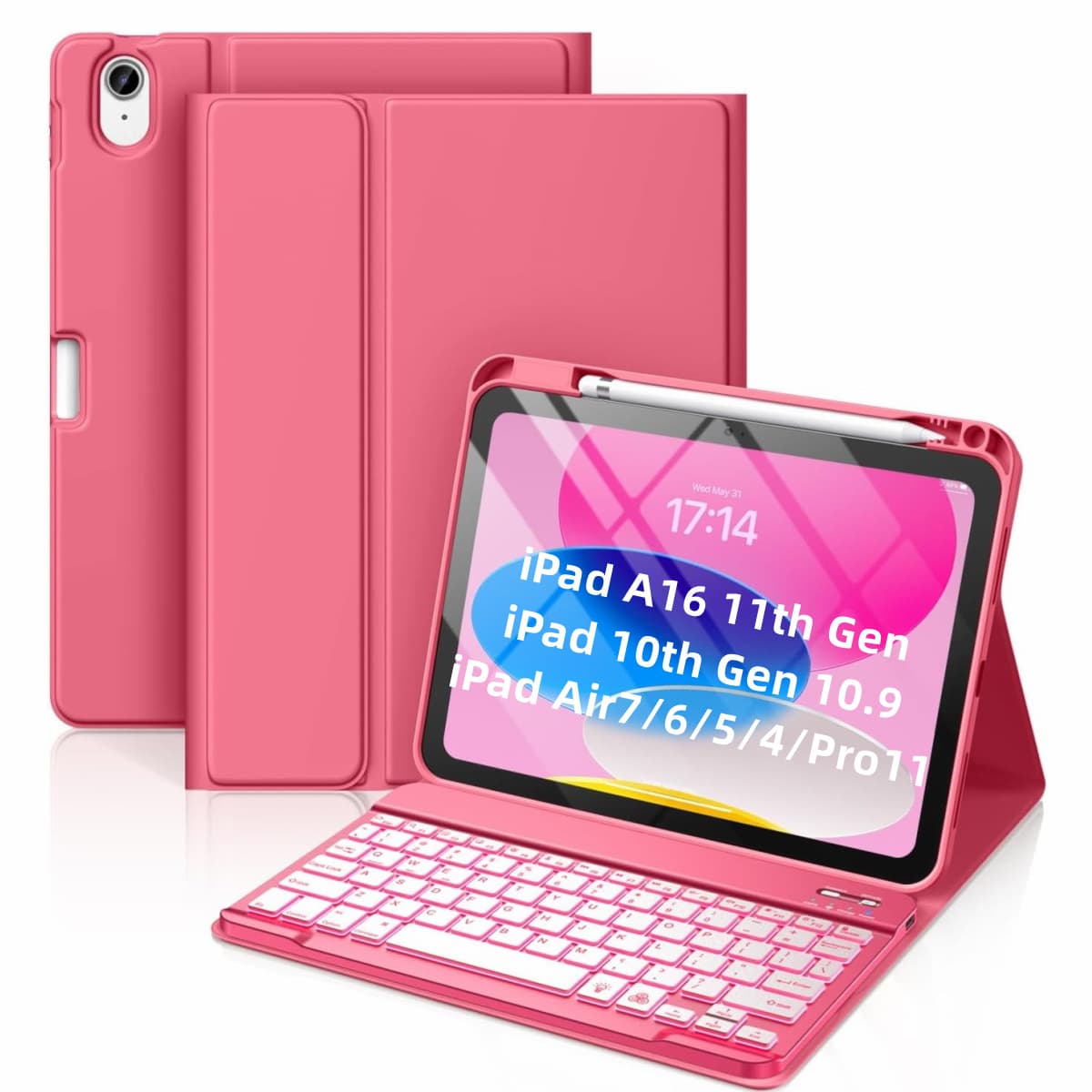 iPad 11th Gen Keyboard Case 10.9" Seven-Color Backlit 9th Gen Tablet Case Air Magnetic Pen Slot Detachable