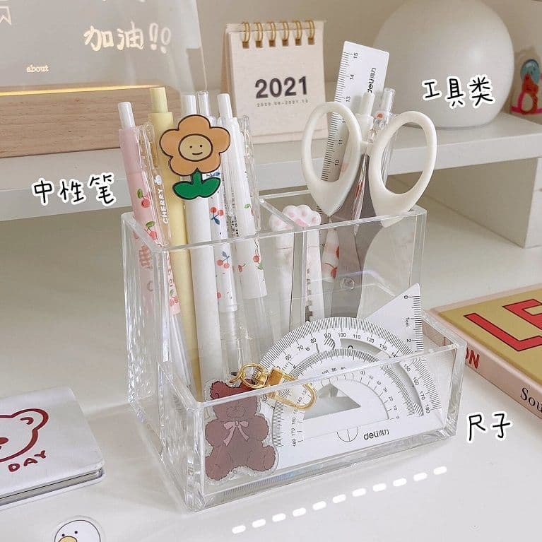 Large Capacity Acrylic Transparent Desk Organizer Pen Holder Simple Design Plastic Storage Box Triangular Shape Customizable