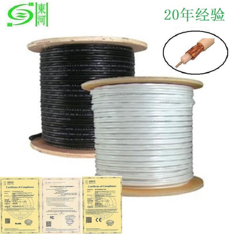 Black Wood Spool RG6 Coaxial Cable for Video Transmission TV Line 75-5 Coaxial Cable