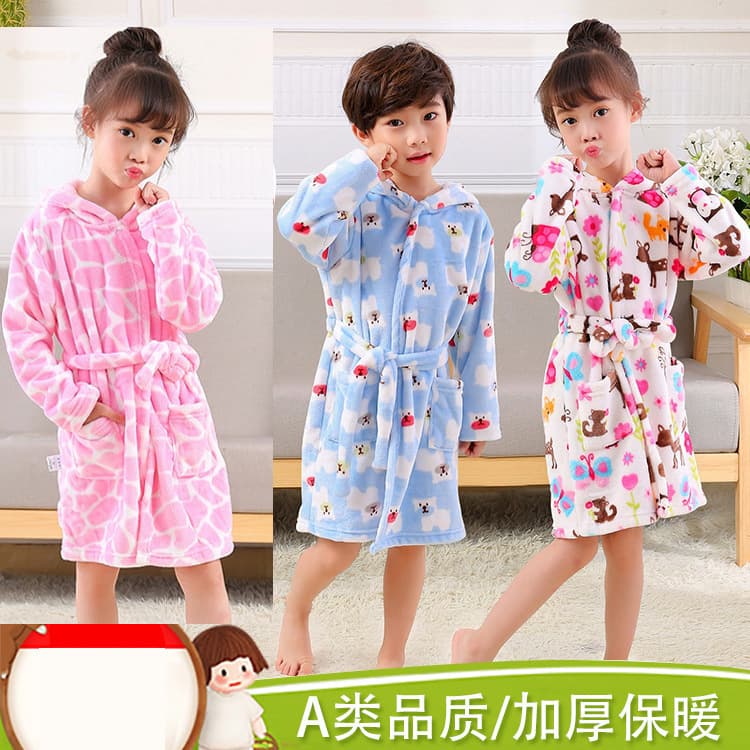 2024 Spring and Autumn Children's Home Wear Cartoon Flannel Hooded Kids Bathrobe Boys and Girls Baby Pajamas Wholesale