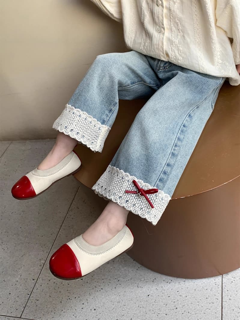 New Autumn/Winter Girls' Lace Bow Denim Straight Leg Pants, Stylish Denim Pants for Toddlers and Young Girls