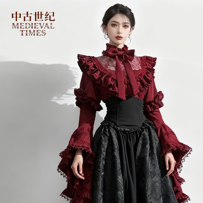 Halloween Cosplay Waist-Cinching Baroque Lady Lolita Gothic Sleeve Nun Black Widow
