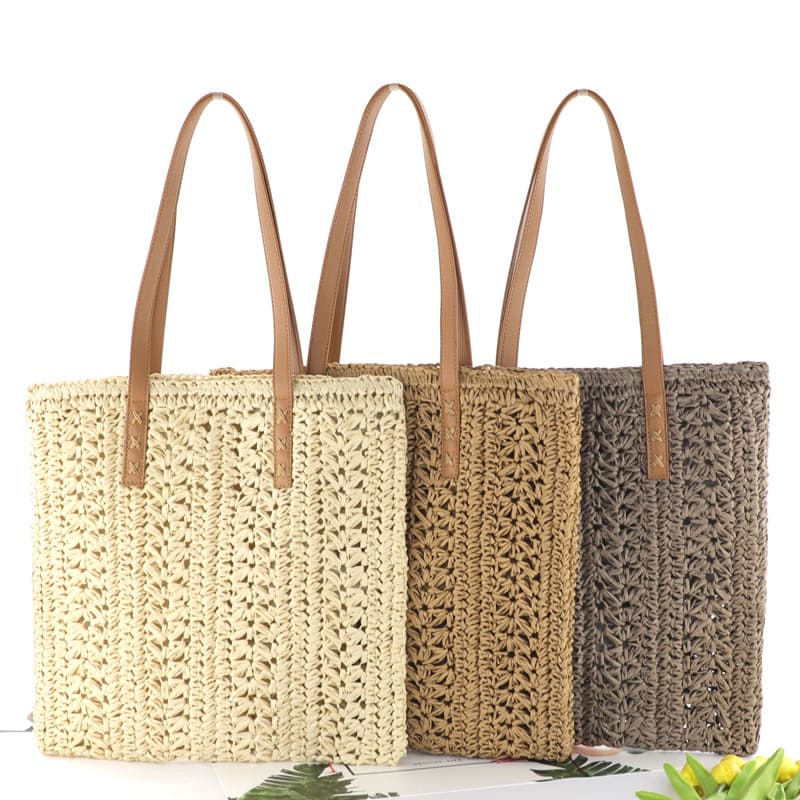 ins new hollow monofilament paper rope woven bag fashionable shoulder straw bag large capacity casual women's bag beach bag