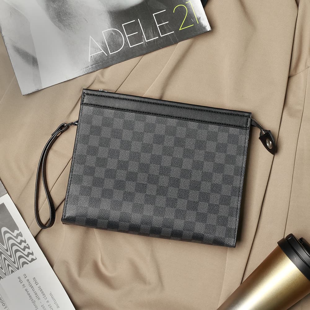 2022 New Korean Style Casual Men's Handbag, Checkered Wristlet, File Folder Design, Simple and Stylish Grab Bag