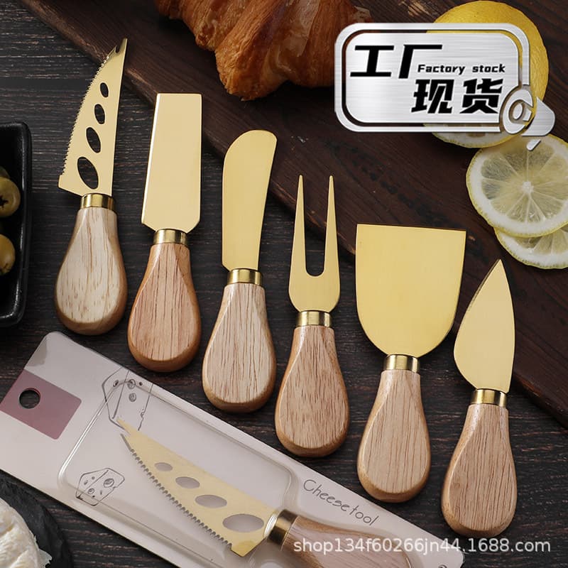 Wholesale rubber-handled cheese tools, 420 stainless steel cheese pizza knives, cutlery forks, hot-selling in North America.