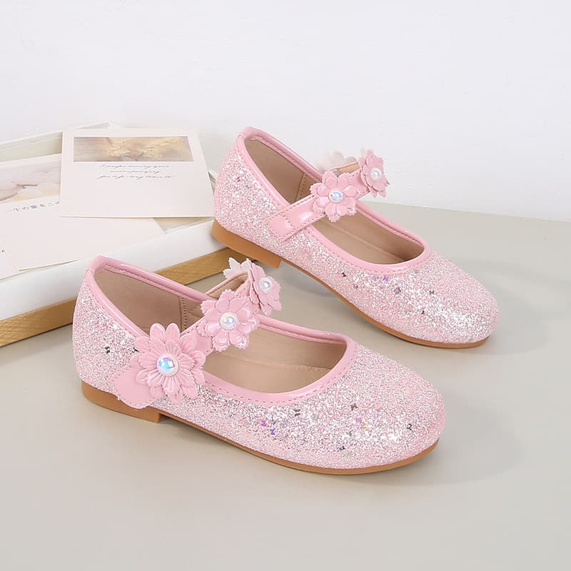 New Foreign Trade Girls Princess Shoes Ballet Dance Performance Shoes Red Shoes with Velcro Flower