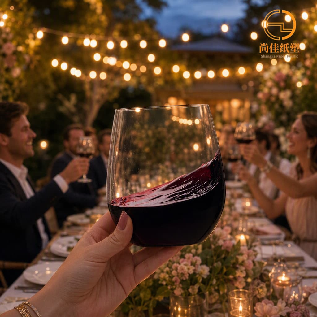 Disposable plastic wine cup without handle 12 oz transparent shatter-proof cup BPA-free suitable for weddings and birthday parties