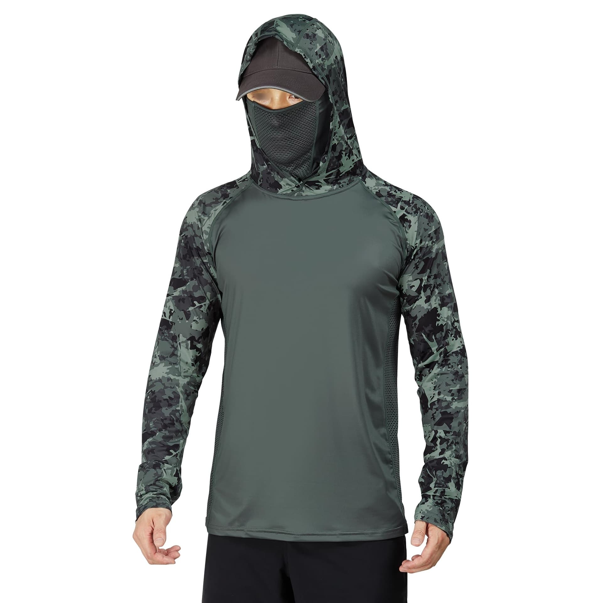Outdoor Cross-Border Spring/Autumn Sun Protection Quick-Dry Camouflage Men's T-Shirt Ice Silk Breathable Hooded Face Mask European/American Cycling Fishing Wear