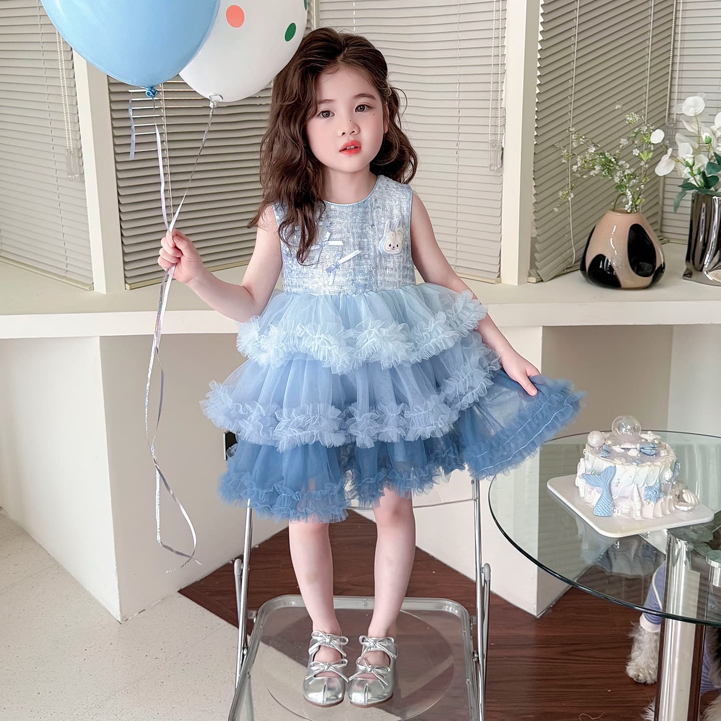 Girls Summer Dress 2026 New Children's Style Mesh Cake Dress Baby Girl Birthday Dress Skirt