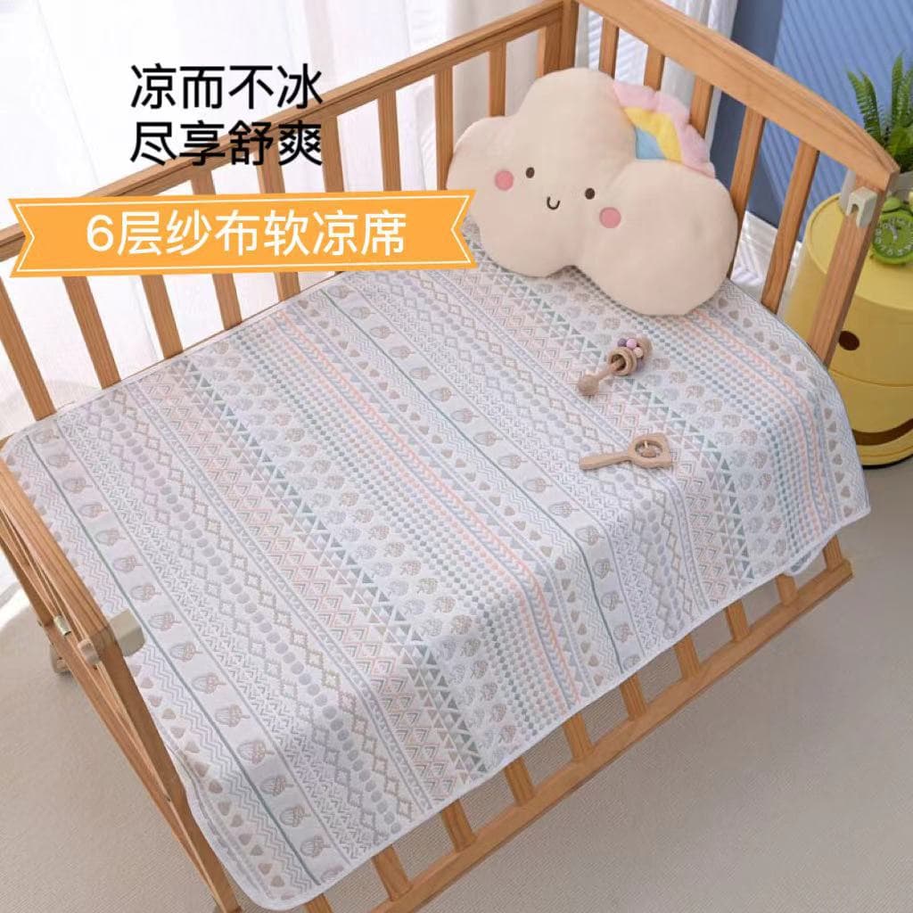 6-layer gauze soft cool mat, breathable and sweat-absorbent, pure cotton bed cover for newborn babies, spring and summer home use, double bed soft cool mat