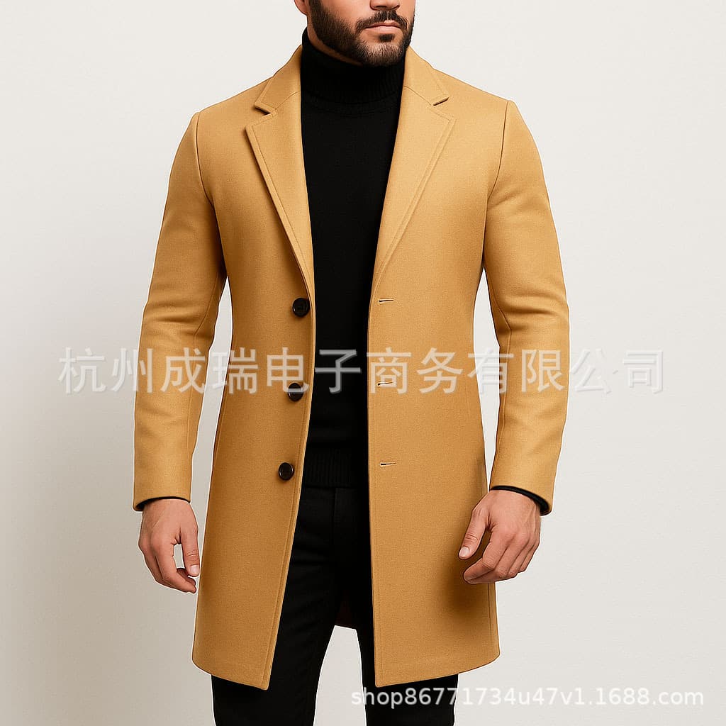 Spot manufacturer straight hair autumn and winter clothing men's woolen coat men's Korean version slim mid-length windbreaker men's woolen coat