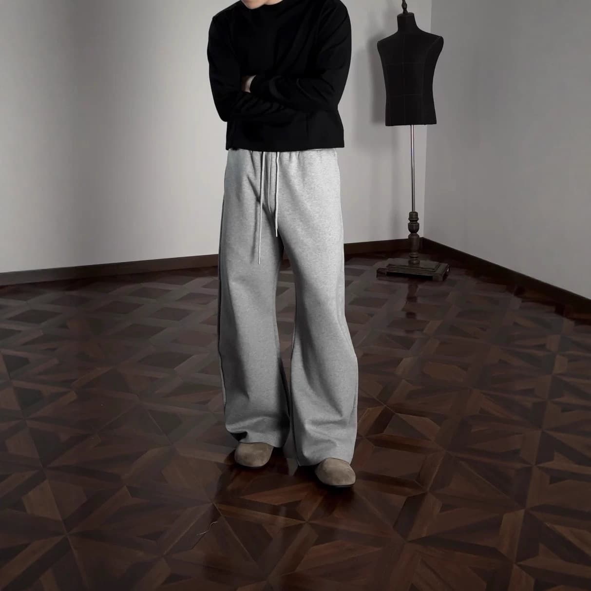 Men's Sweatpants Loose Wide Leg Spring Autumn Winter 2025 New Straight Drop Feel Wide Leg American Casual Gray Sweatpants