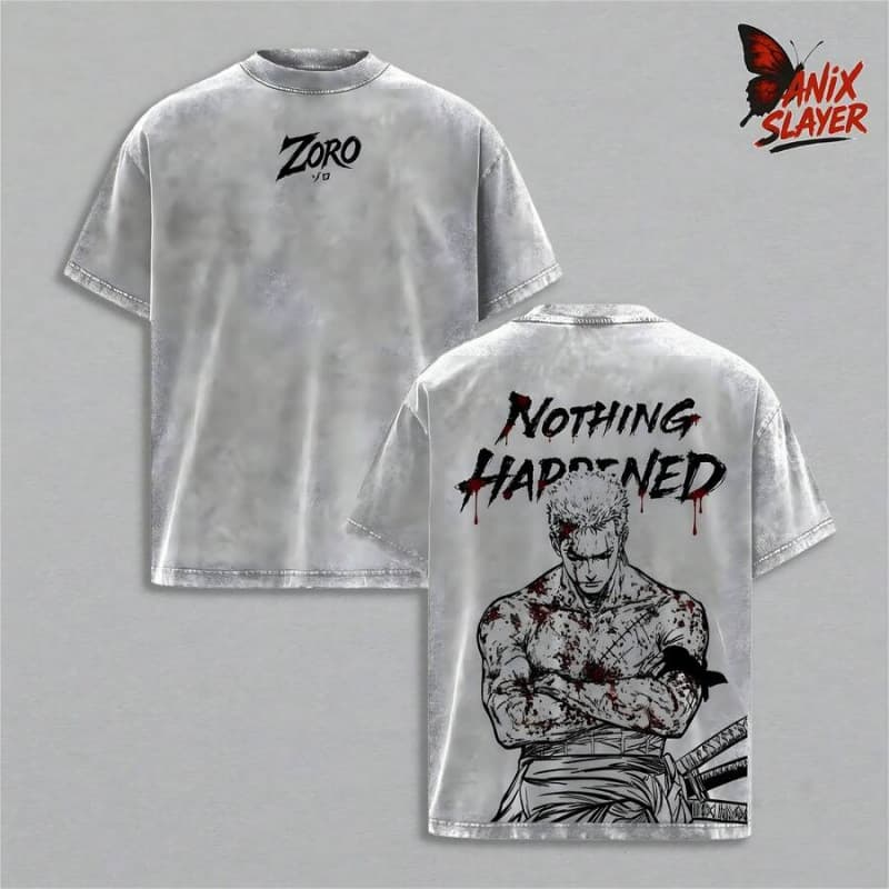 230g European Size Washed Cotton Roronoa Zoro Nothing Happened Vintage Washed T