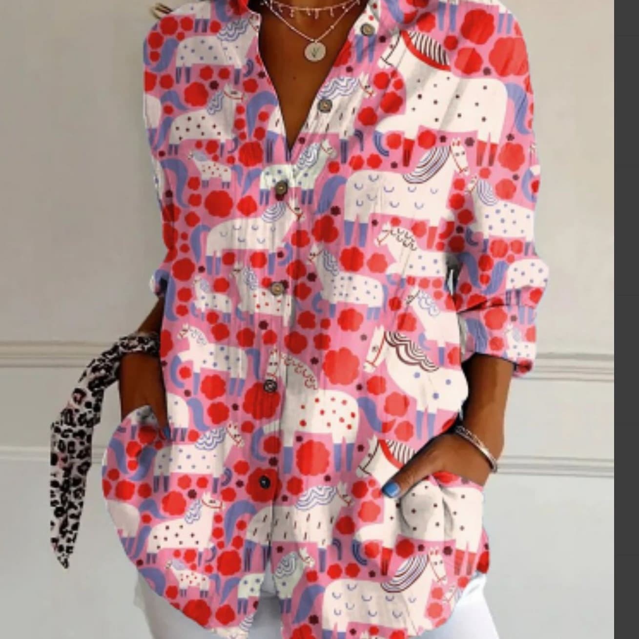 New 2026 Women's Long Shirt Summer European and American Trend Long Sleeve Shirt Printed Pattern 3D Shirt