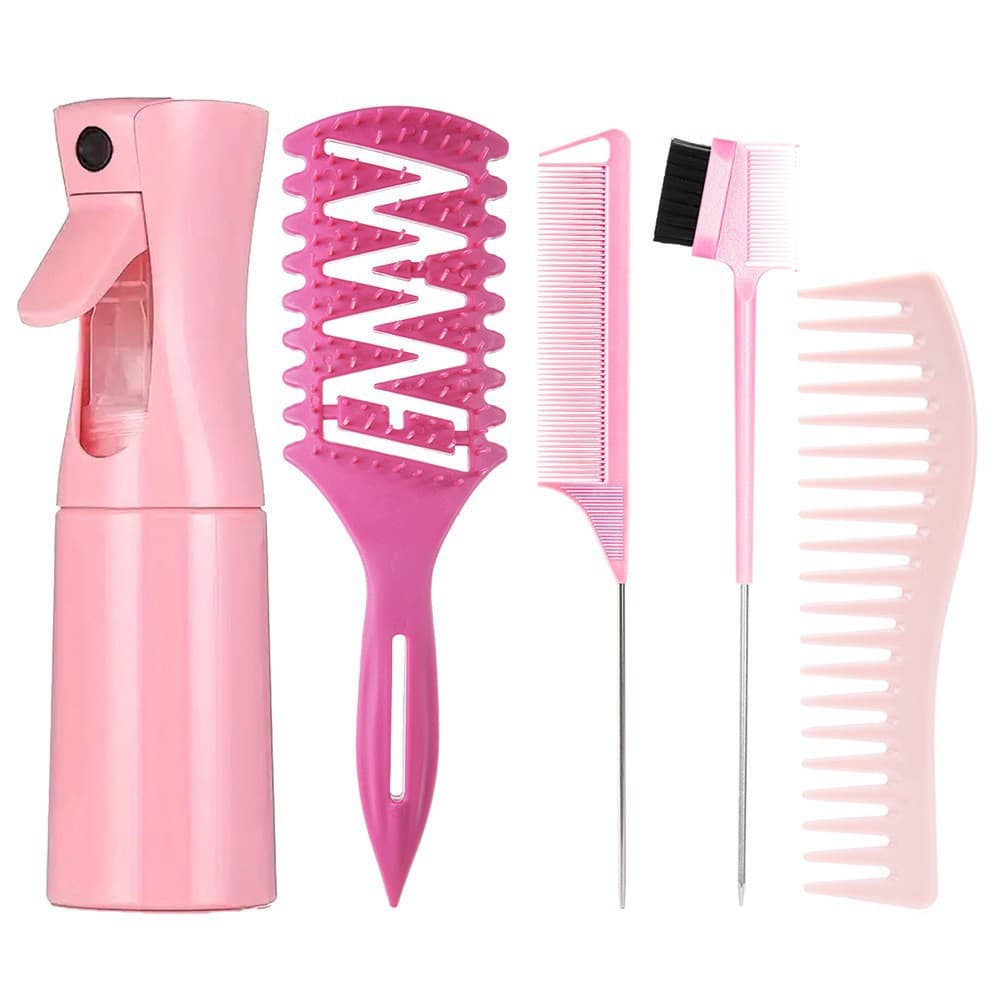 Cross-Border Popular Fluffy Curly Styling Comb Continuous Atomization Spray Bottle Hair Tip Tail Comb Broken Hair Brush Comb Set