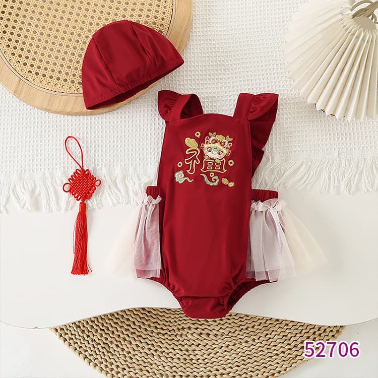 New summer children's swimsuit, girls' onesie, baby triangle romper swimsuit with hood, two-piece set.