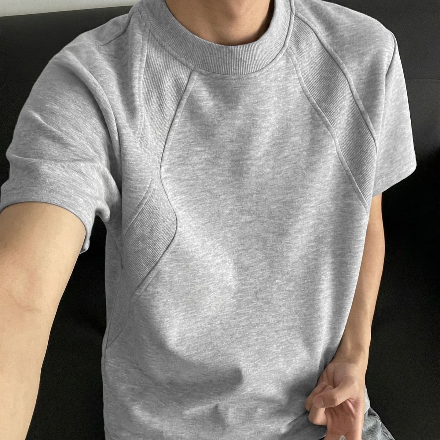 American-Style Black Regular Shoulder T-Shirt for Men, Summer Heavy-Duty Patchwork Mamba Cotton Short-Sleeve Cleanfit Inner Wear Half-Sleeve Top