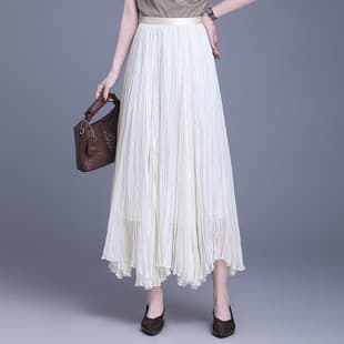 Elegant Mesh Irregular Fashionable Flared Skirt 2026 Spring New Arrival Flowing Pleated Midi Skirt Chic Long Skirt