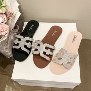 Z Family Women's One-Strap Sandals, Ins Viral Summer Crystal Jelly Sole Flat Sandals, European and American Fashion Beach One-Strap Cool Sandals