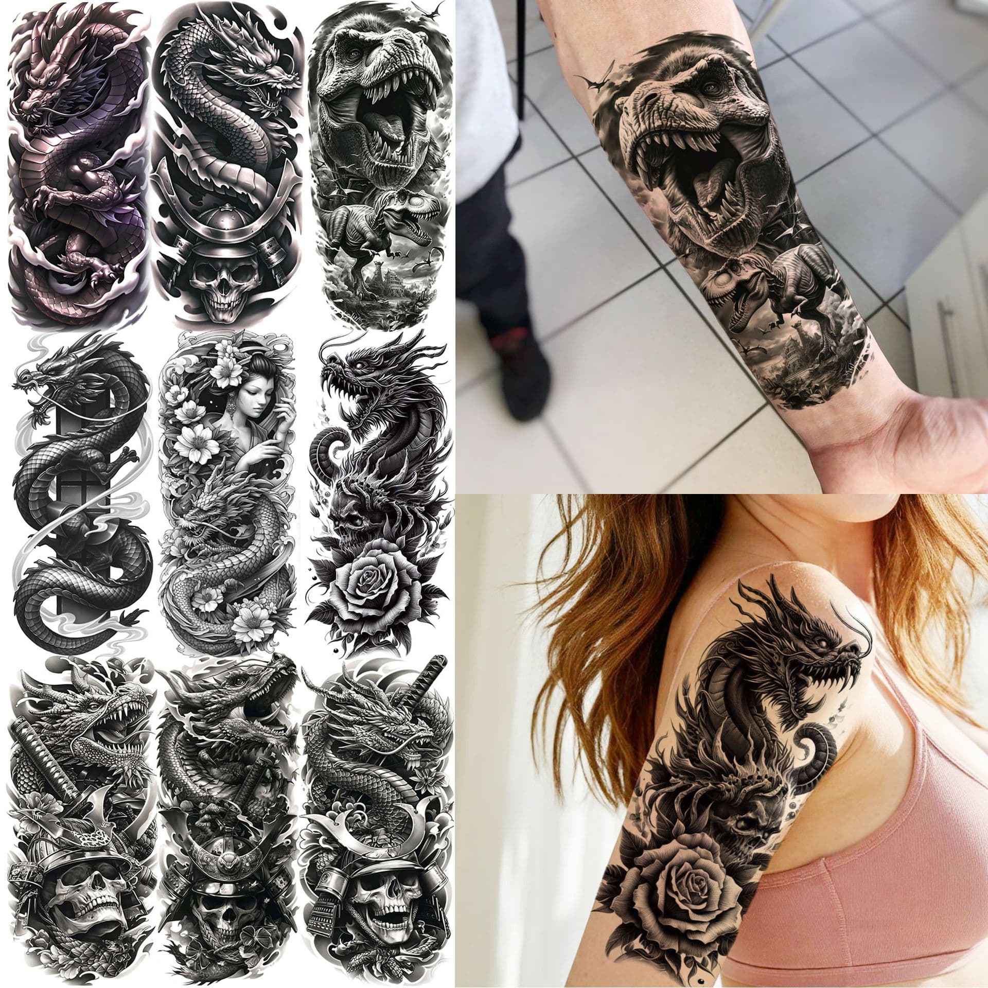 Cross-border New Dragon Tattoo Sticker Long-lasting Non-fading Realistic Arm Calf Tattoo Sticker TEMU European American Tattoo