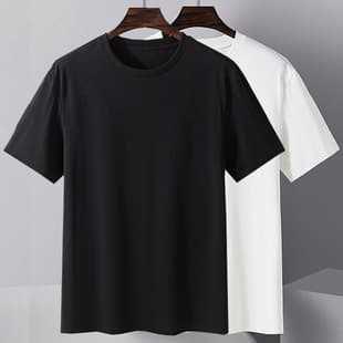 Short Sleeve T-Shirt Loose Round Neck Black White T-Shirt Factory Custom Processing 2026 New Cross-Border Custom