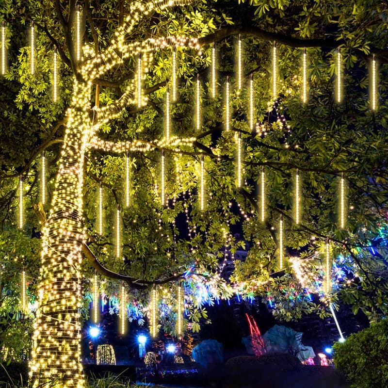 Solar LED Meteor Shower Hanging Tree Decoration Colorful Lights Outdoor Waterproof Street Lighting Atmosphere String Lights Landscape