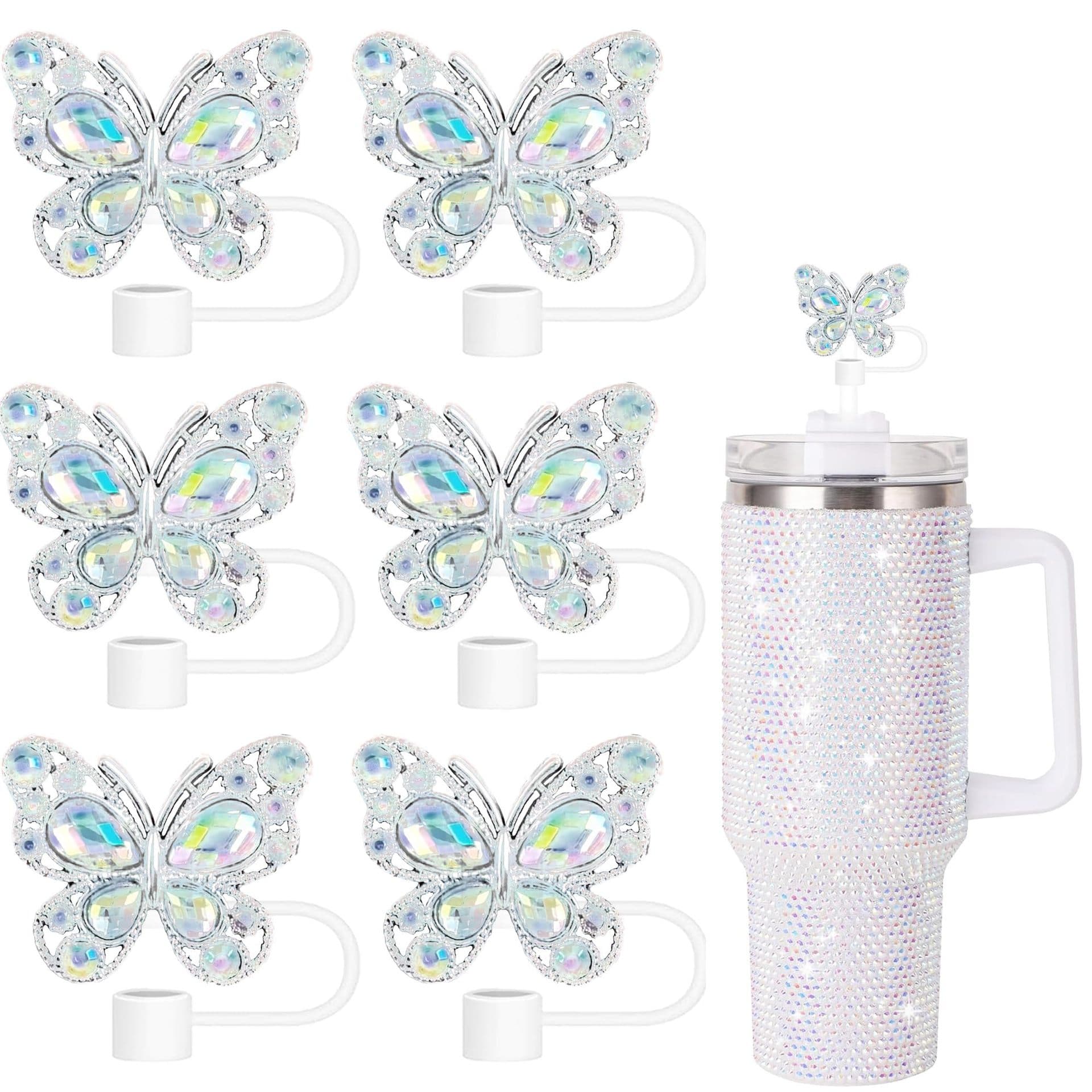 Cross-border Creative Rhinestone Straw Decoration Stanley Cup Crystal Angel Wings Accessory Girl Silicone Straw Cap