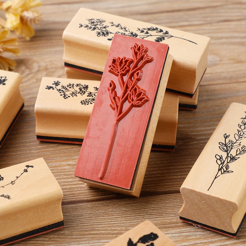 Exquisite Wooden Botanical Stamp Set, Creative Fresh Plant Scrapbook DIY Journal Album Decorative Stamps, 8 Styles Available