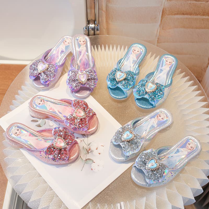 Girls Summer Sandals New Style Princess Elsa Anti-slip Flip Flops with Bowknot Elsa Princess Sandals