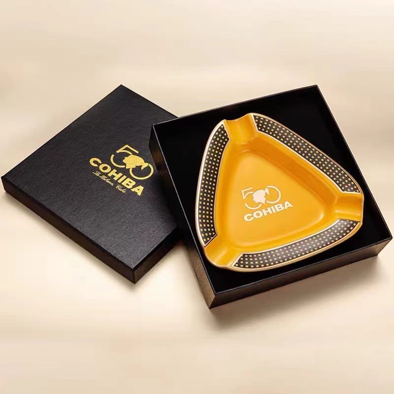 Cigar Ashtray Ceramic Large Diameter 3-Slot Cigar Rest European Style Living Room Decoration Gift Box for Cuban Cigars