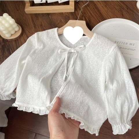 Baby Girls' Summer Bamboo Cotton Lace Bow Tie Thin Capelet, Air-Conditioning Shirt, Sun Protection Outerwear