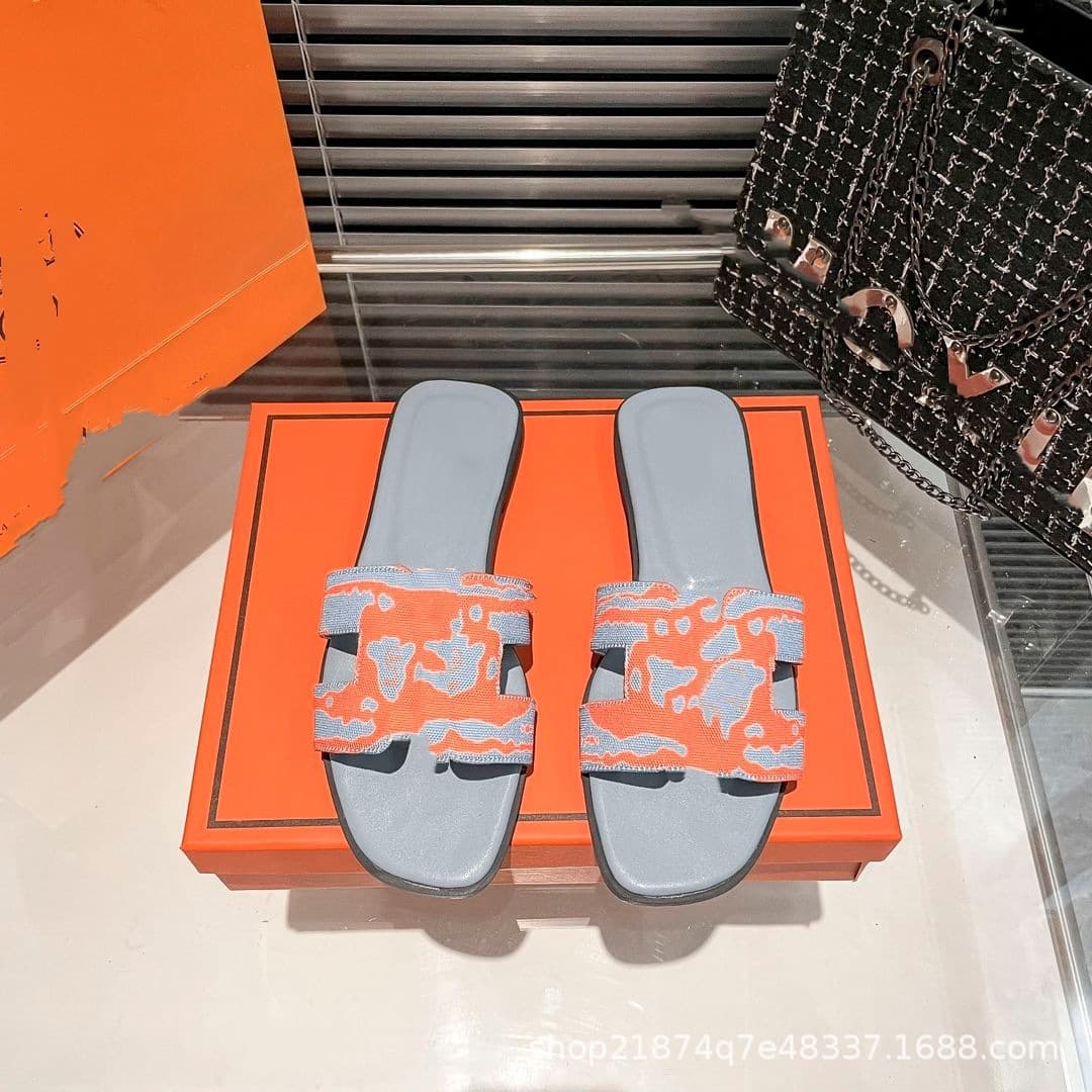 H Brand Women's Flat Slippers, Classic H Logo Sandals, Beach Indoor Outdoor Slides