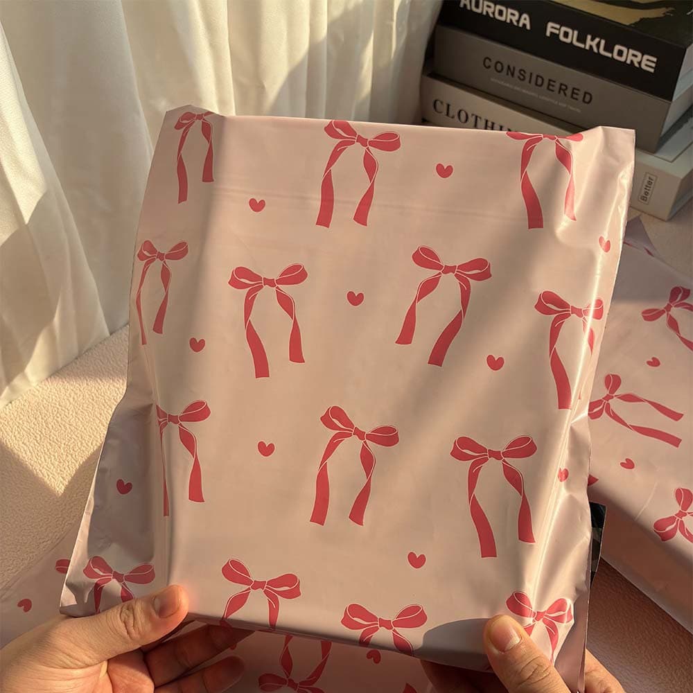 Wholesale Pink Bow Courier Bag Thickened Shipping Packaging Bag Large Capacity PE Courier Bag 12 Mil Logistics Packaging