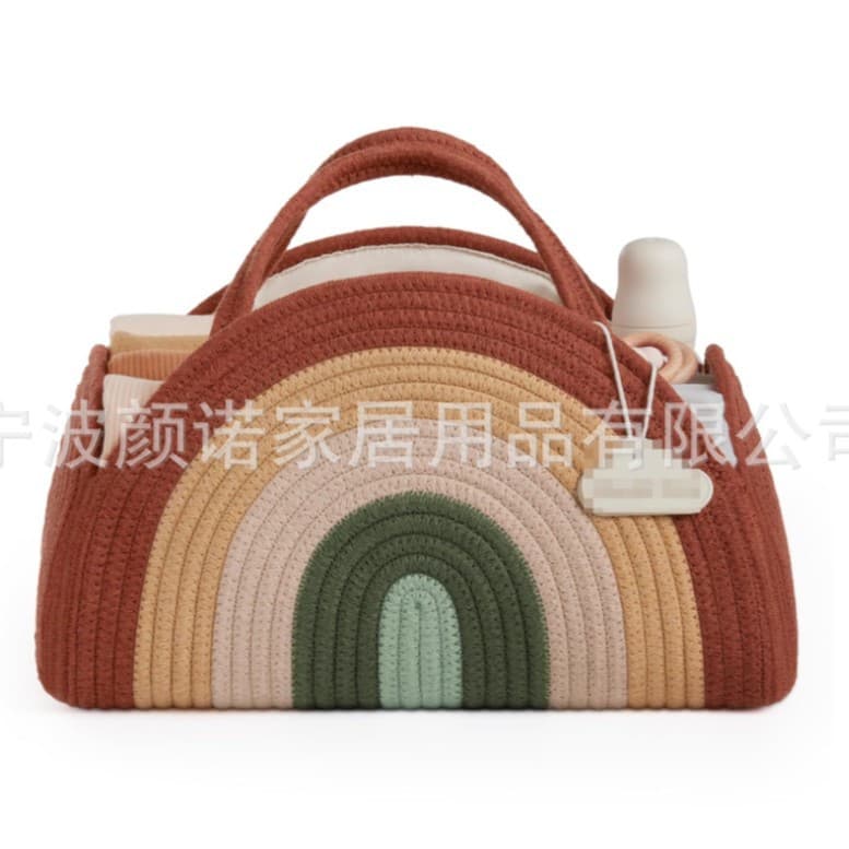 New Cross-Border Cotton Rope Diaper Basket Foldable Baby Diaper Storage Rack Large Capacity Rainbow Diaper Bag