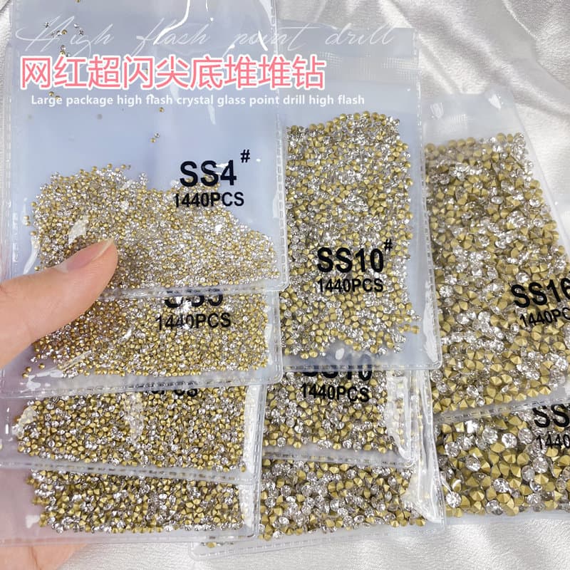 1440 Round Rhinestone Fill-In Stacked Diamond Nail Art Decorations Pointed Bottom Rhinestone Bling Accessories Nail Diamond Rhinestones