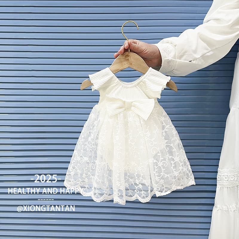 Newborn 1st Birthday Dress, New Full Moon Dress for Baby Girls, Fashionable Mesh Fly Sleeve Summer Princess Romper Skirt