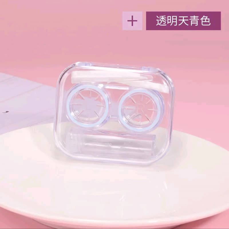 Cute transparent contact lens case with bow design, suitable for women, double-lens case, portable care case