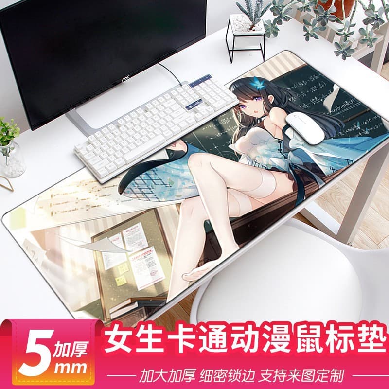 Anime Mouse Pad, Extra Large Thick Stitched Edge Keyboard Pad Office Desk Mat, Gaming Anime Non-Slip Desktop Mat