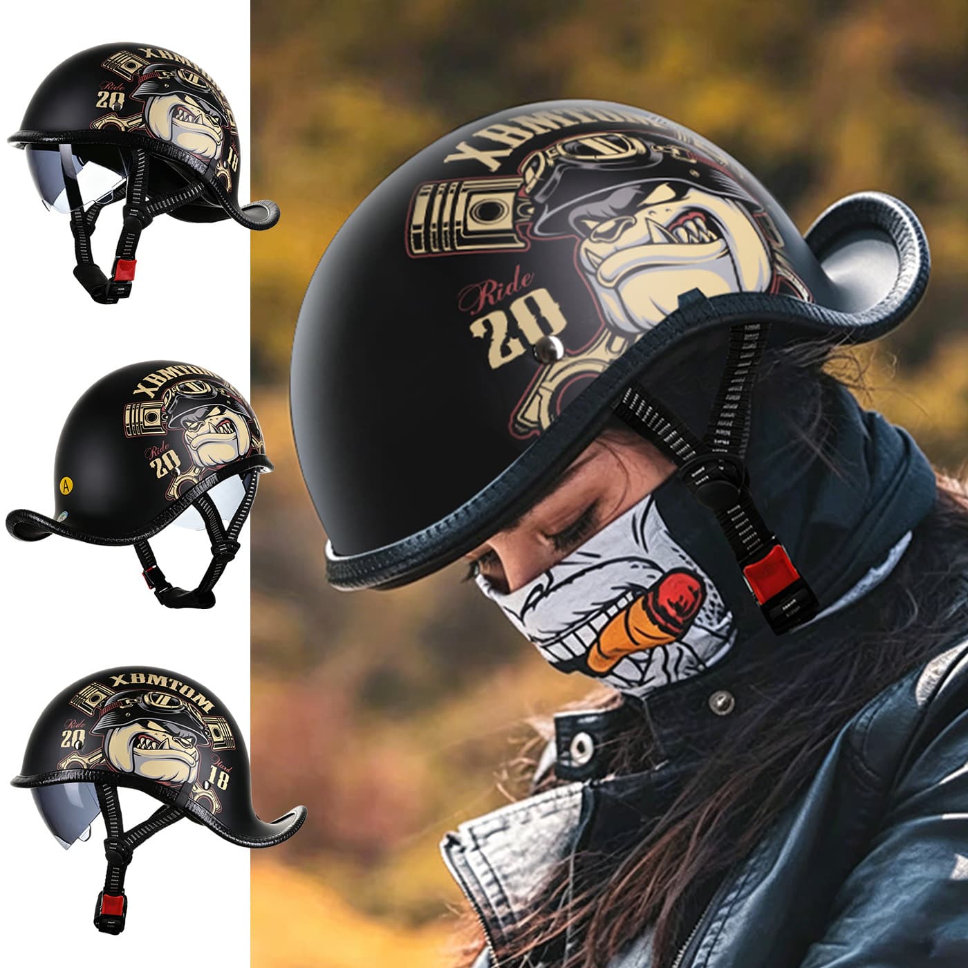 Electric motorcycle helmet, retro half helmet, men's and women's scoop helmet, motorcycle helmet, spring and summer electric battery safety helmet