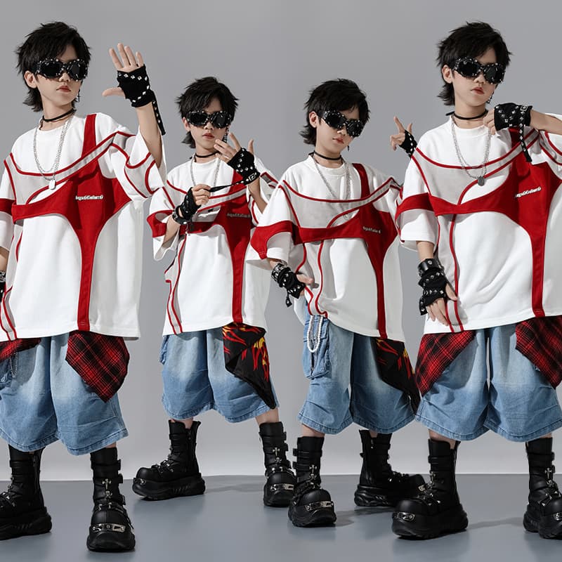 Children's Hip Hop Dance Performance Outfit, Loose Streetwear Set with Tie Top, Jazz Dance Costume