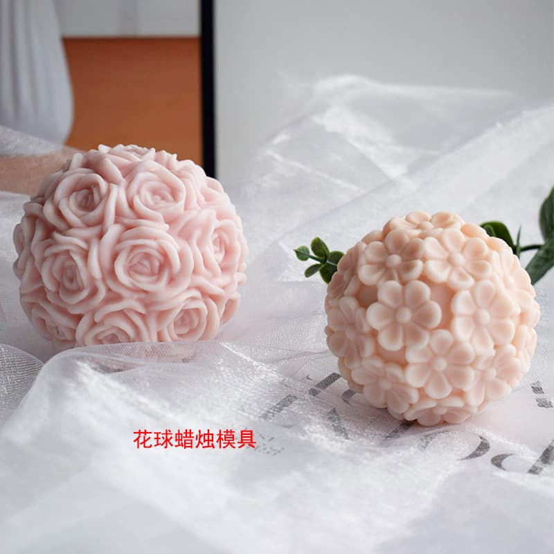 Cross-border 3D Rose Ball Scented Candle Silicone Mold 3D Chrysanthemum Ball Diffuser Gypsum Decoration Candle Silicone Mold