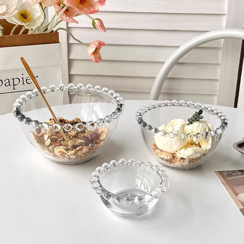 High-looking ins style pearl edge glass dessert ice cream bowl yogurt bowl fruit salad bowl small breakfast cereal bowl