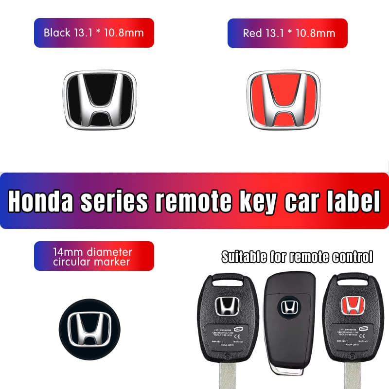 Square Honda emblem for black and red base, compatible with Civic, Accord, direct board and flip remote key square