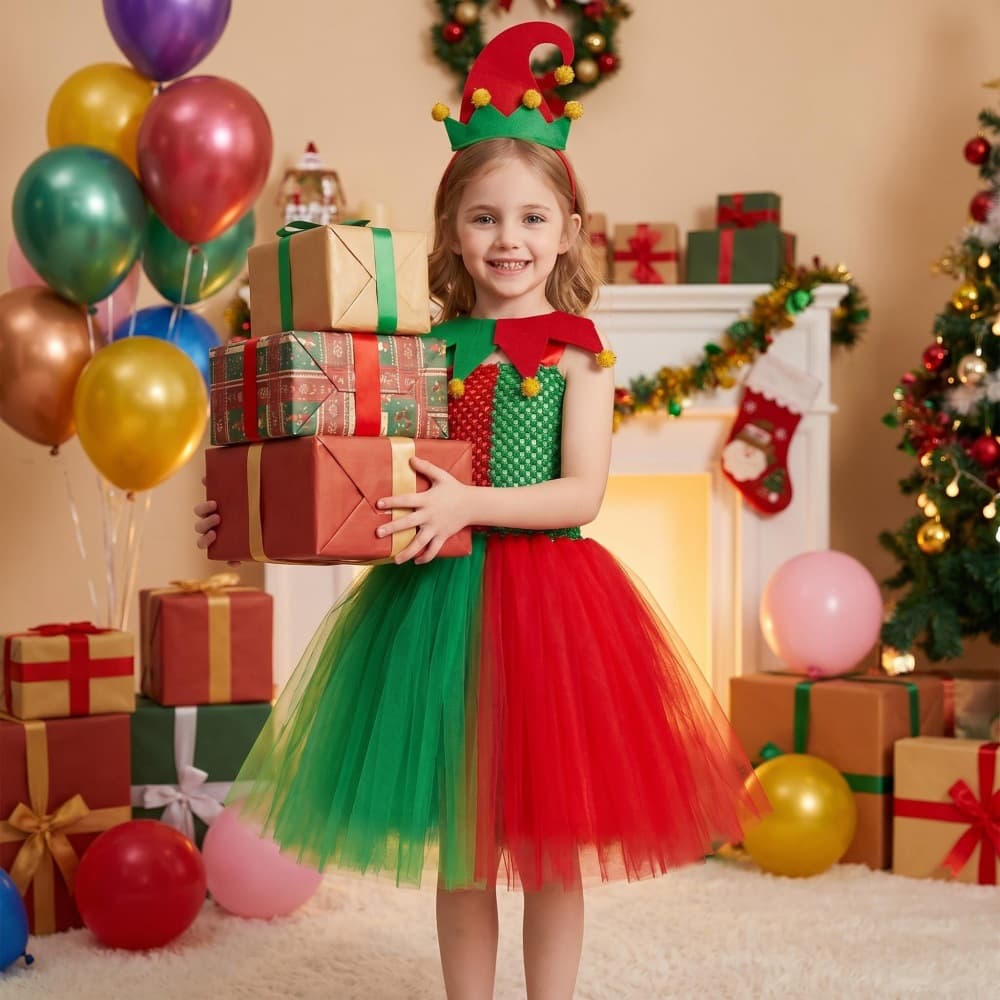 Christmas children's clothing foreign trade Christmas elf holiday performance dress girls Christmas mesh tutu skirt