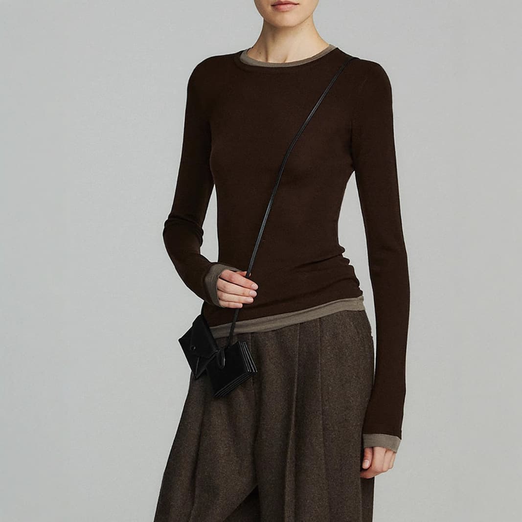 Germany 160s Gold Wool 120s Washable Contrast Color Fake Two-Piece Multi-Collar Knitted Base Women's Autumn and Winter New