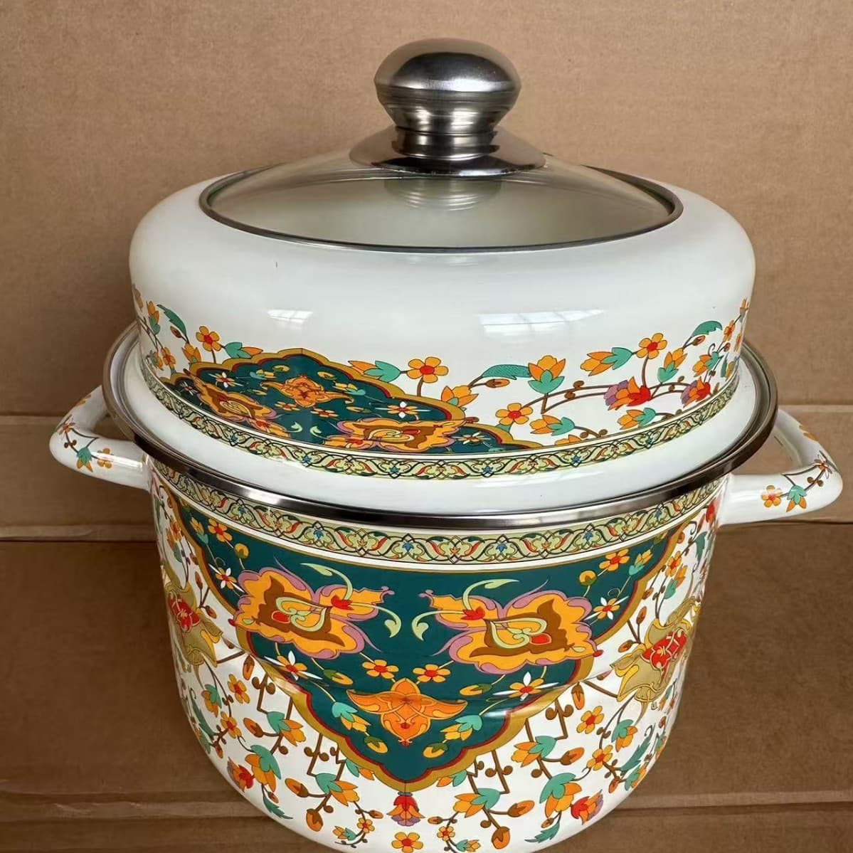 Enamel pot gold edge soup pot double ear pot enamel apple pot kitchen utensils induction cooker gas stove stew enamel