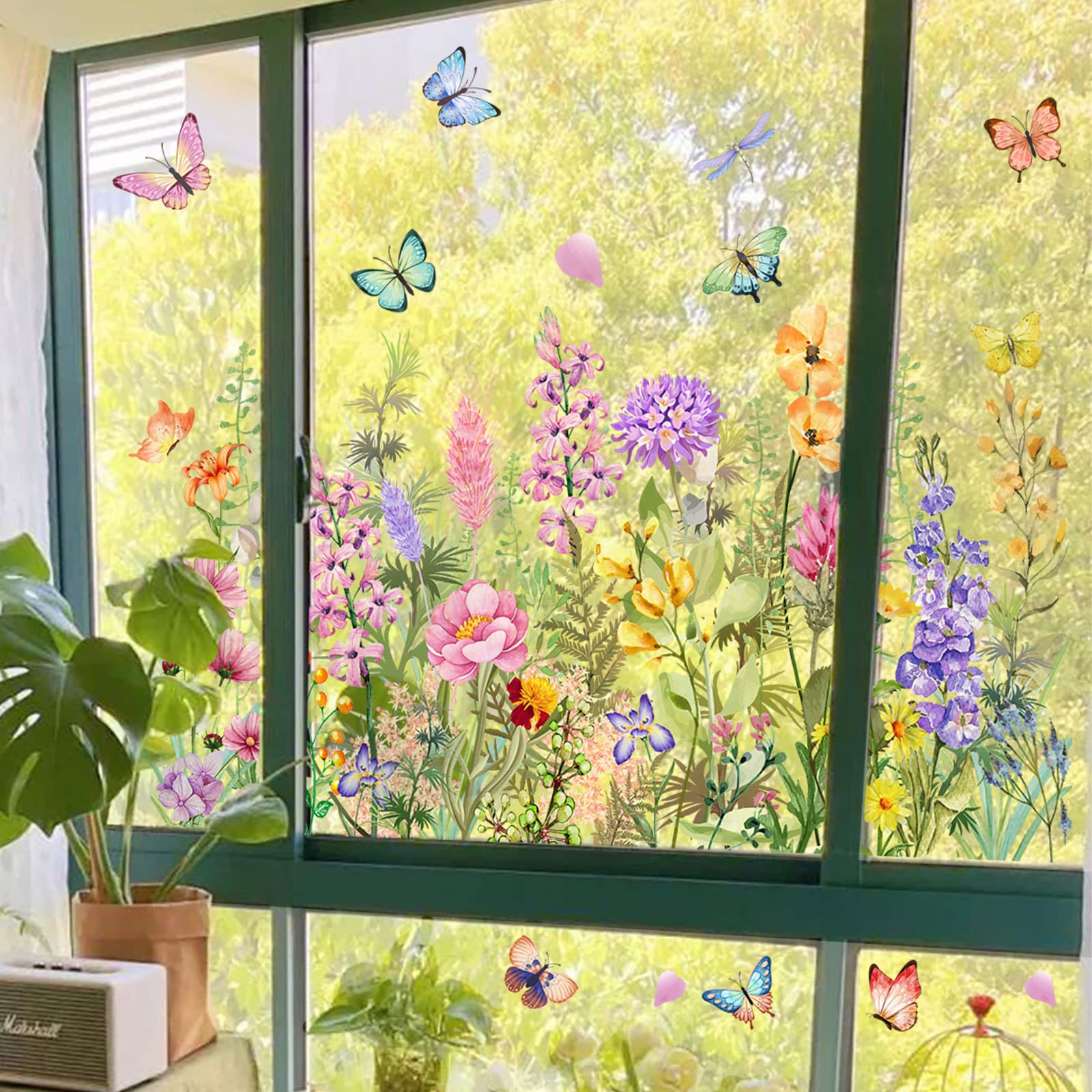 DJ3061 Colorful Butterfly Flower Static Glass Sticker Living Room Bedroom Window Sticker Home Decoration Window Decoration