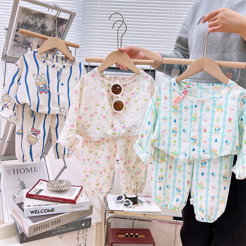 Children's Spring and Summer Pajama Set for Girls and Boys, Cartoon Pajamas, Printed Air Conditioning Sleepwear for Baby Girls