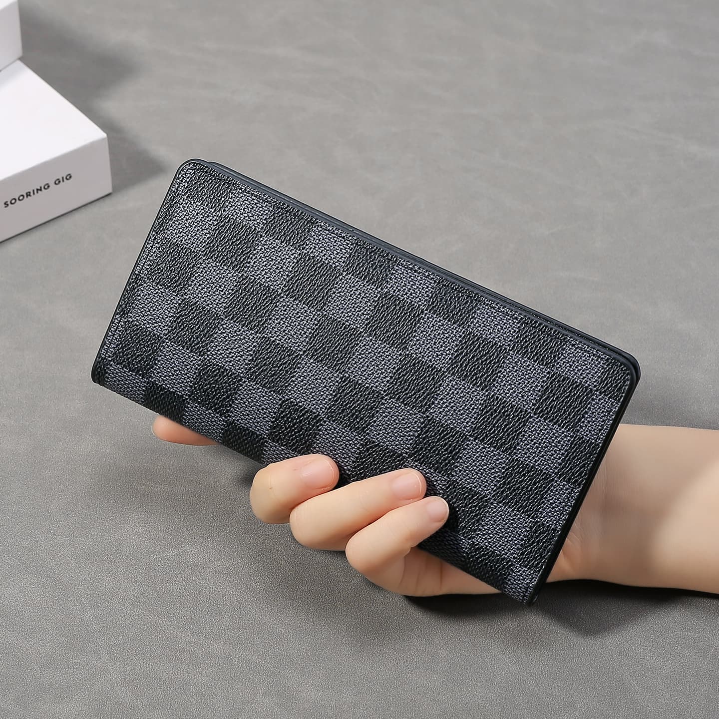 Cross-Border Popular Checkerboard Pattern Men's Long Wallet, Large Capacity Multi-Card Slot Clutch Bag, Wholesale Foreign Trade Supply